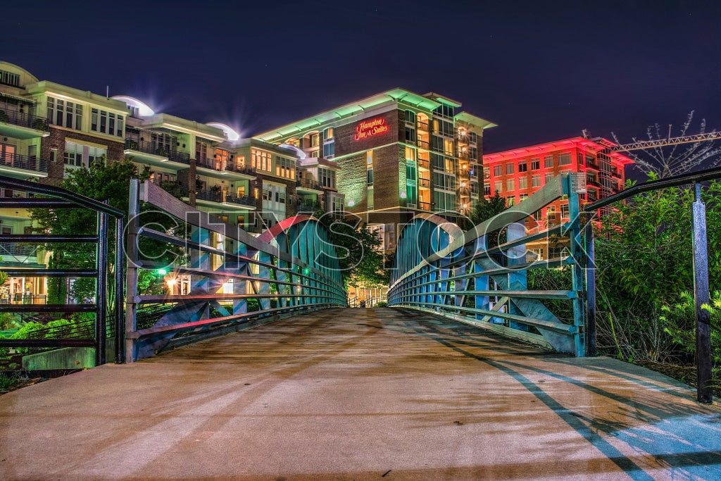 Greenville SC Riverside Hotel Illuminated at Night