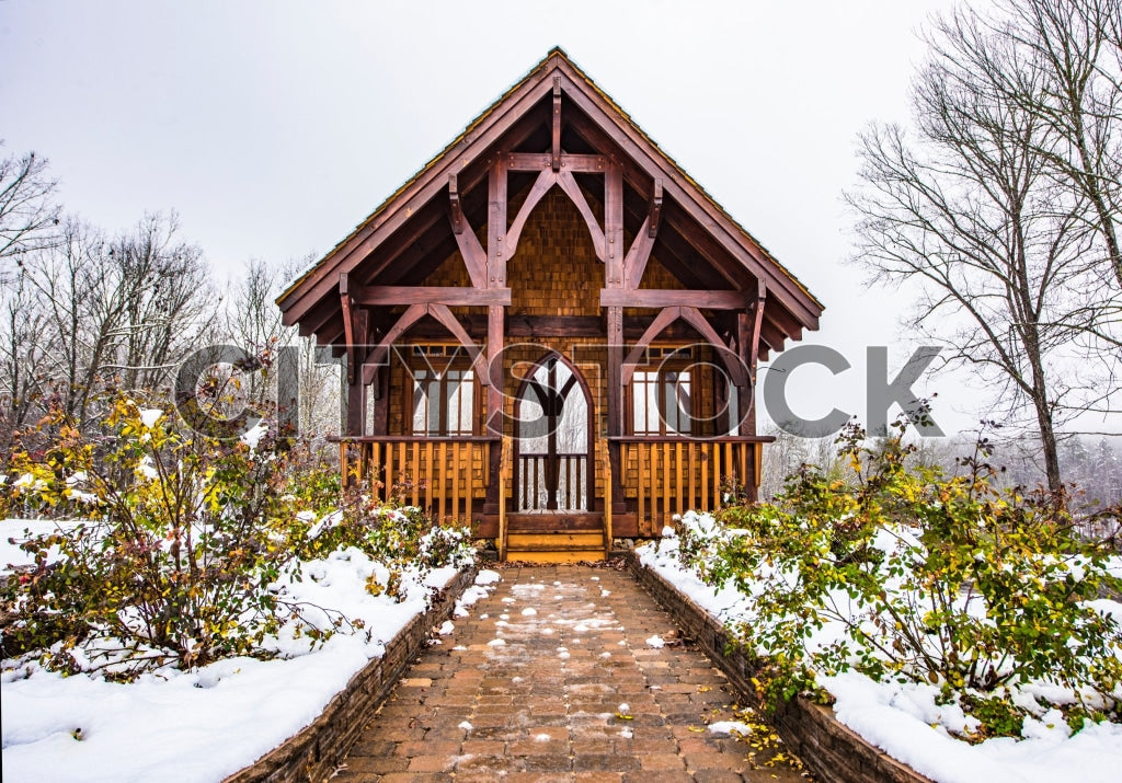 Rustic cabin surrounded by snowy landscape in Greenville, SC