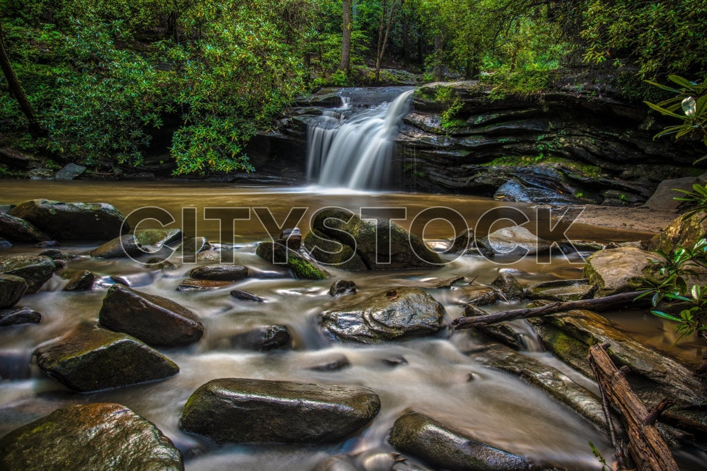 Serene and scenic waterfall in lush Greenville, SC forest