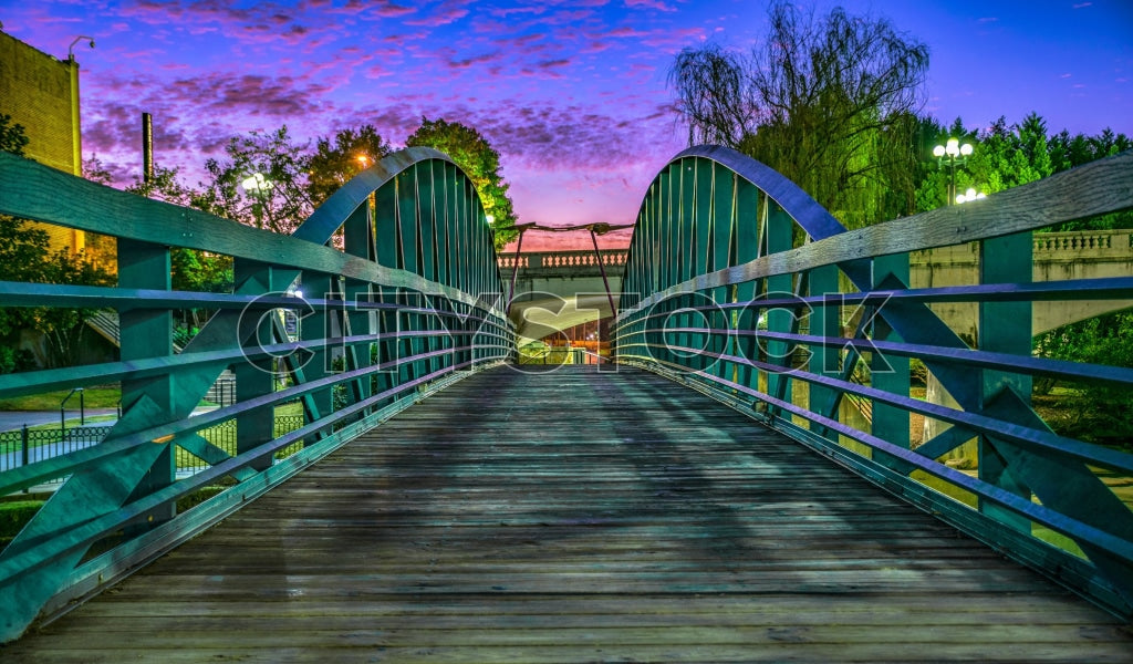 Greenville SC Arch Bridge at Sunset with Colorful Sky