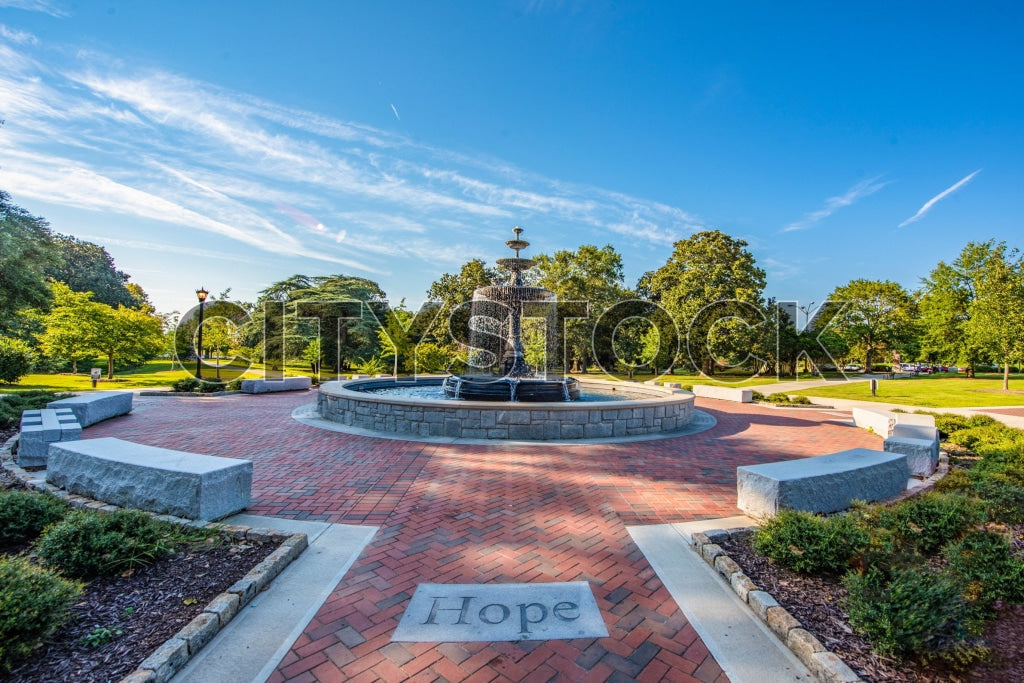 Hope Fountain in Historic Park, Macon, Georgia on Sunny Day