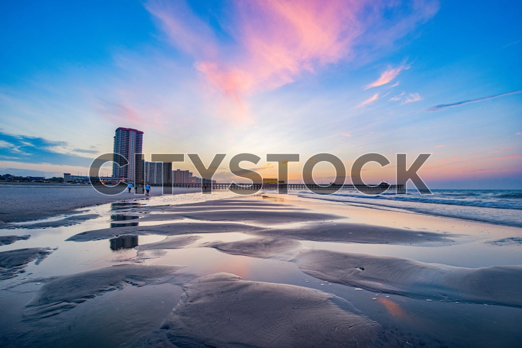 Beautiful sunset and reflections at Myrtle Beach, South Carolina