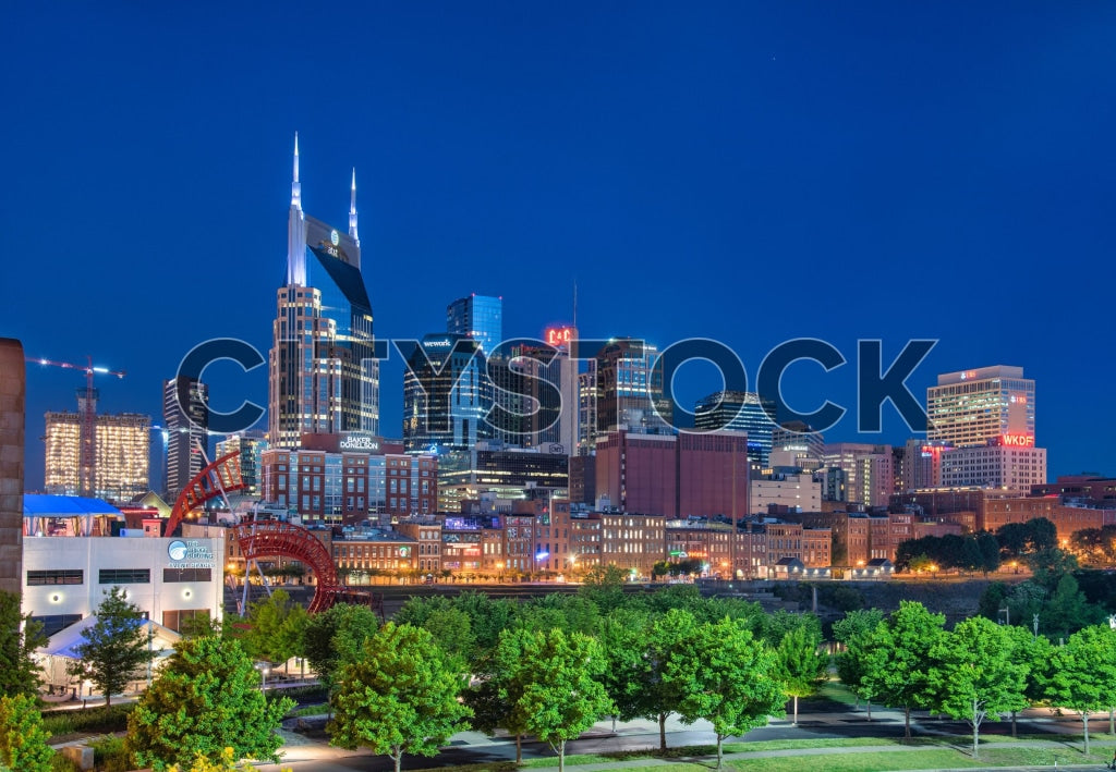 Nashville skyline night view with Batman Building