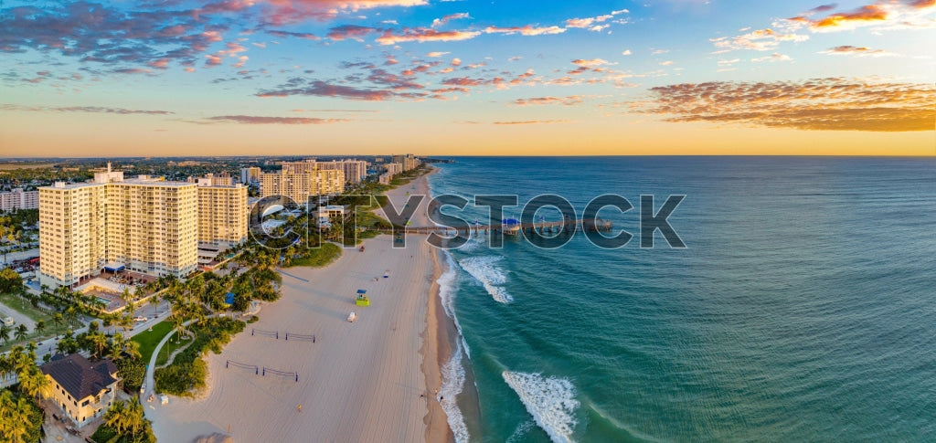 Aerial View of Sunrise at Pompano Beach, Florida with Coastal Line