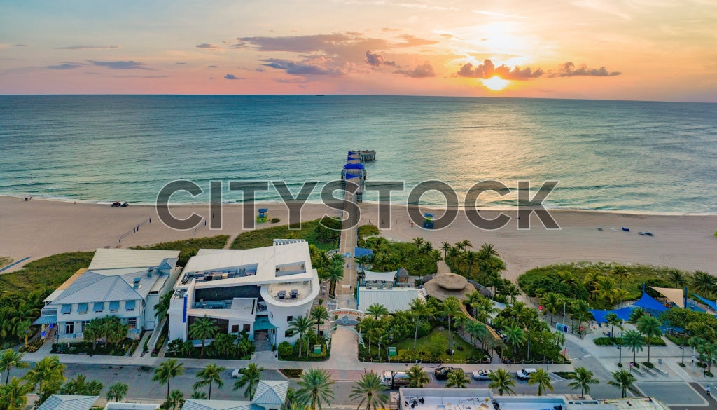 Aerial view of Pompano Beach at sunset, Florida coastal scene