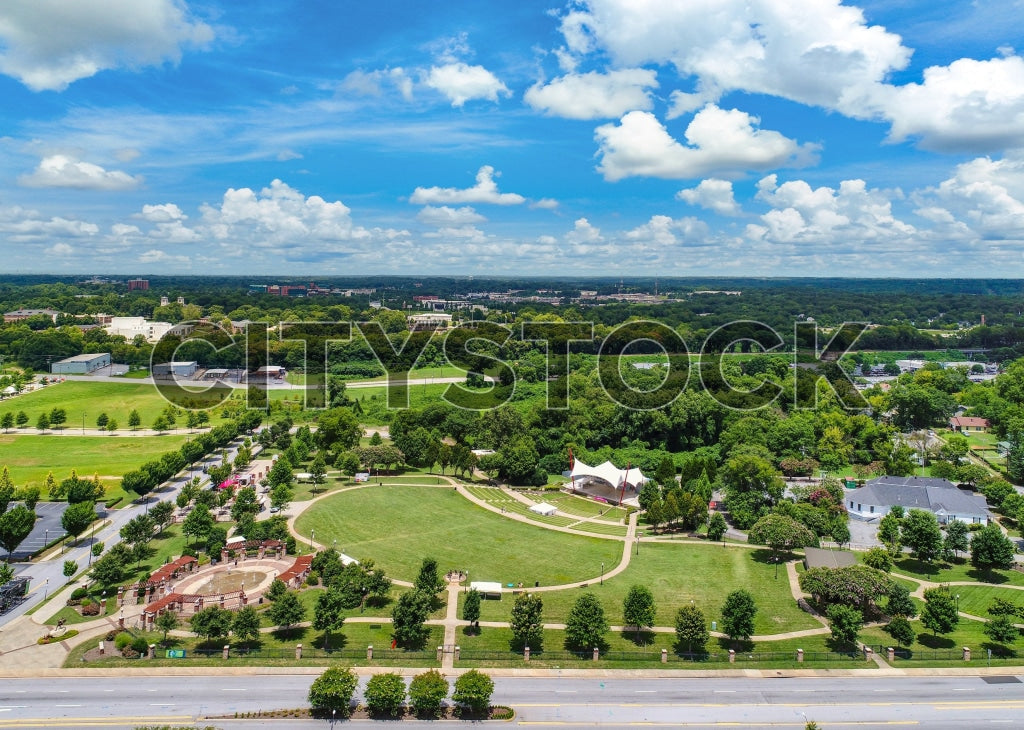Aerial view of Spartanburg city park and surrounding area