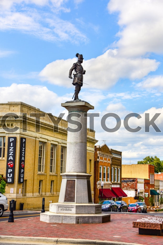 Historic Howard Statue with blue sky backdrop in Spartanburg